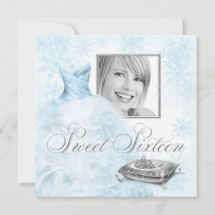 Invitation Fête Sweet Sixteen Photo Flocon de Neige Bleu Hive