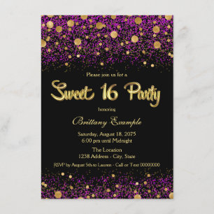 Invitation Fête Sweet Sixteen Violet et Or