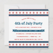 Invitation Fête tendance Rouge, Blanc & Bleu 4 juillet (Devant)