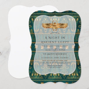 Invitation Fête Thématique Égyptienne de Teal et Or à Feuille