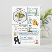 Invitation Fête Thème Camping - Badges & Icônes (Debout devant)