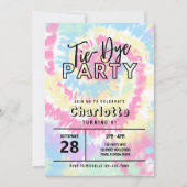 Invitation Fête Tie Dye avec des couleurs pastel rétro (Devant)