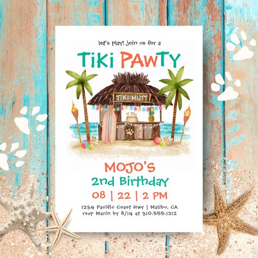 Invitation Fête Tiki Tropicale de plage pour chiens