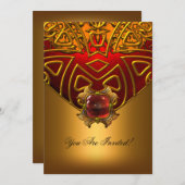 Invitation Fête Toutes les Occasions Élégant Rouge Or 2 (Devant / Derrière)