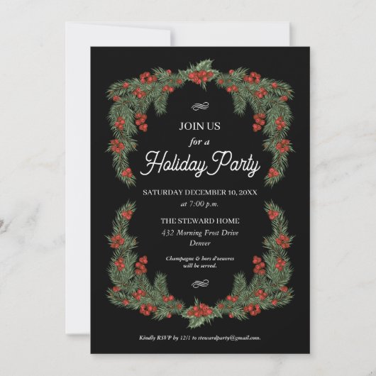 Invitation Fête traditionnelle Holly Garland Green Red (Devant)