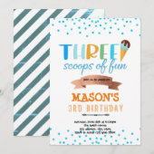 Invitation Fête trois boules de glace (Devant / Derrière)