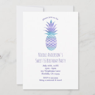 Invitation Fête Tropical Chic Aqua Sarcelle & Ananas Violet