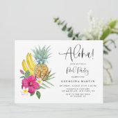 Invitation Fête tropicale Aloha Ananas et Hibiscus au bord de (Debout devant)