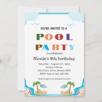 Invitation Fête tropicale au bord de la piscine pour les 9 an