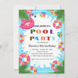 Invitation Fête tropicale au bord de la piscine pour les 9 an