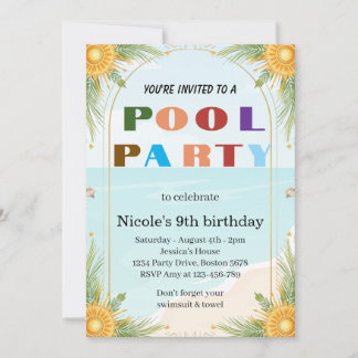 Invitation Fête Tropicale au Piscine  9e Anniversaire de Nico