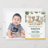 Invitation Fête tropicale de la Jungle Animaux sauvages un an (Devant)