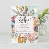 Invitation Fête tropicale de plage fleurie 80e anniversaire (Debout devant)