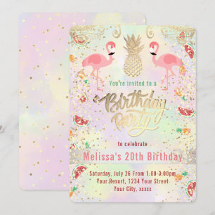 Invitation fête tropicale d'été flamingo