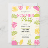 Invitation Fête Tropicale d'Été Vert Et Rose (Devant)