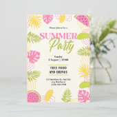 Invitation Fête Tropicale d'Été Vert Et Rose (Debout devant)