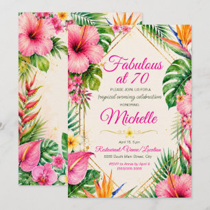 Invitation Fête tropicale hawaïenne Luau Fabuleux 70e Anniver