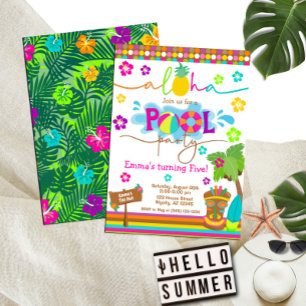 Invitation Fête tropicale Hawaiian Luau Pool Party Anniversai