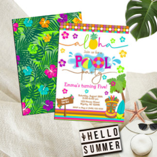 Invitation Fête tropicale Hawaiian Luau Pool Party Anniversai