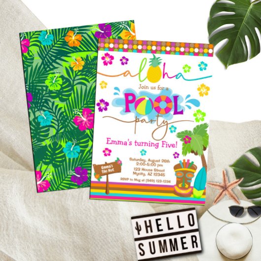 Invitation Fête tropicale Hawaiian Luau Pool Party Anniversai