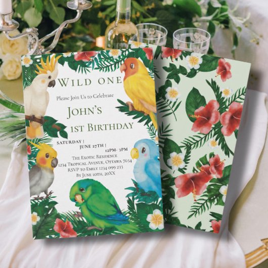 Invitation Fête Tropicale Verdure Perroquets Exotiques Annive