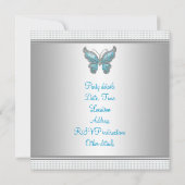 Invitation Fête turquoise de papillon sucré 16e anniversaire (Dos)