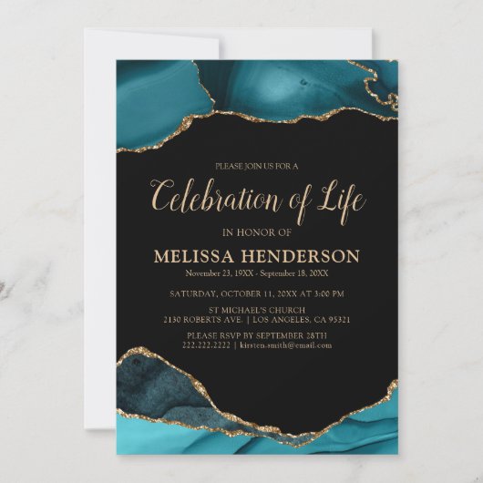 Invitation Fête Turquoise funéraire de la vie (Devant)