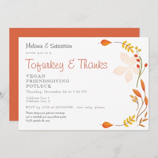 Invitation Fête végétale de Thanksgiving (Devant / Derrière)