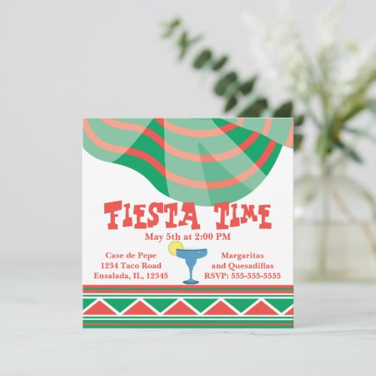 Invitation Fête verte et rouge avec Margarita (Debout devant)