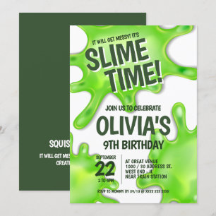Invitation Fête verte Slime Anniversaire
