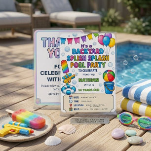 Invitation Fête Vibrante de Piscine de Jardin Arc-en-Ciel Plo