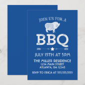 Invitation Fête Vintage BBQ Rustique Bleu (Devant / Derrière)
