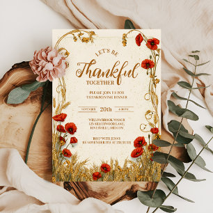 Invitation Fête vintage de la florale rouge Thanksgiving