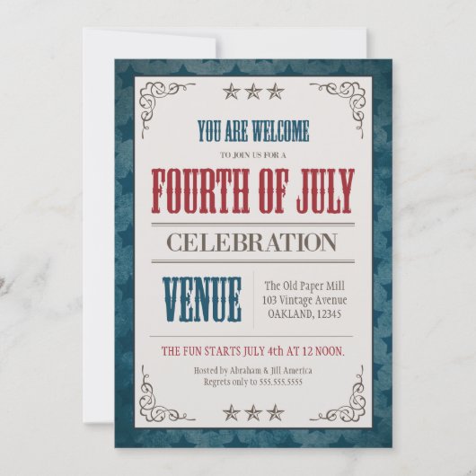 Invitation Fête Vintage du 4 juillet (Devant)