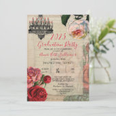Invitation Fête vintage Floral Boho Graduation (Debout devant)