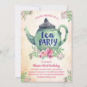 Invitation Fête vintage Floral Tea Party Anniversaire