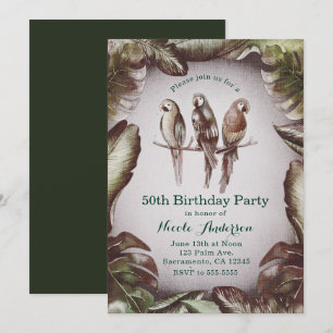 Invitation Fête Vintage Tiki Tropical Oiseaux Perroquets & Fe