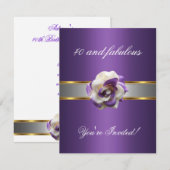 Invitation Fête Violette Fleur Blanche Fabuleuse 4 (Devant / Derrière)