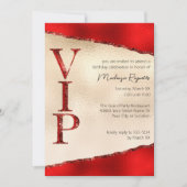 Invitation Fête VIP brillante rouge et or (Devant)