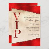 Invitation Fête VIP brillante rouge et or (Devant / Derrière)