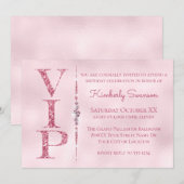 Invitation Fête VIP Diamants Glamour Pailletés Rose (Devant / Derrière)