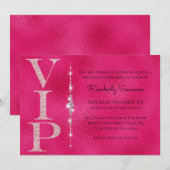 Invitation Fête VIP Glamour Diamants Rose Chaud Paillettes (Devant / Derrière)