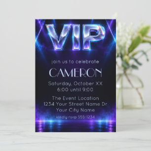 Invitation Fête VIP néon holographique moderne