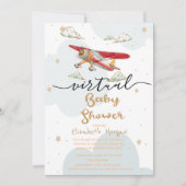 Invitation Fête Virtuelle Bébé Avion Nuages Étoiles (Devant)