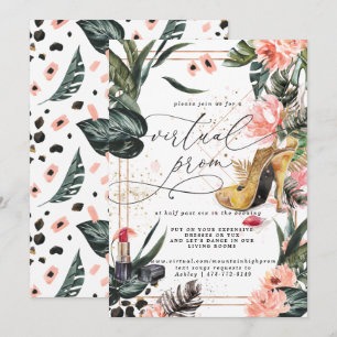 Invitation Fête Virtuelle de Bal Floraison Rose Tropicale d