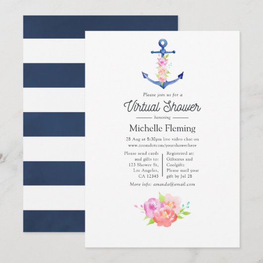 Invitation Fête virtuelle de bébé à l'aquarelle sur le thème (Devant / Derrière)