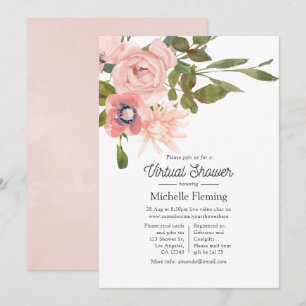 Invitation Fête virtuelle de bébé avec aquarelle rose et or r
