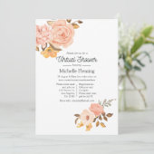 Invitation Fête virtuelle de bébé avec des fleurs roses et do (Debout devant)