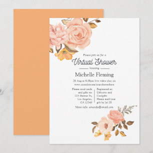 Invitation Fête virtuelle de bébé avec des fleurs roses et do