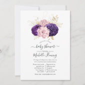 Invitation Fête virtuelle de bébé avec fleurs roses et violet (Devant)